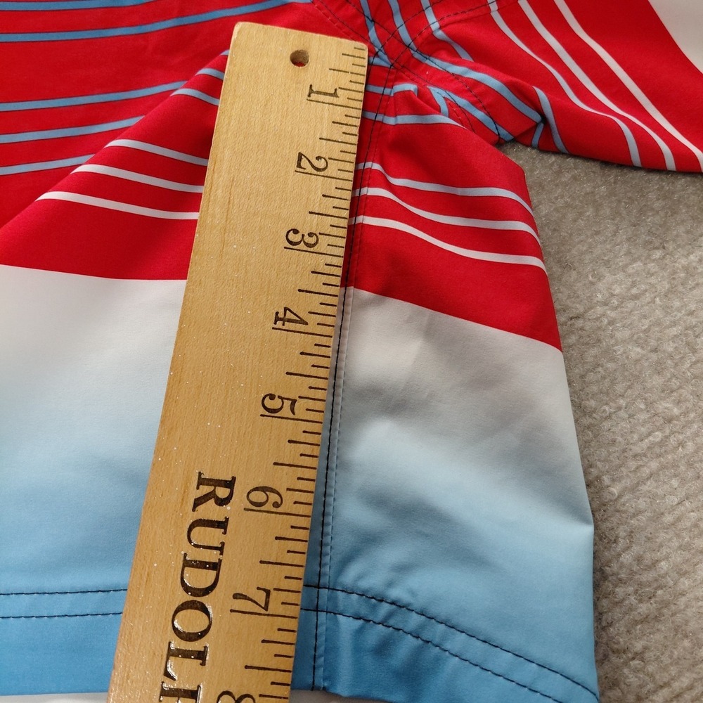 Hurley Men Swimwear L Red Blue Lined Swim Trunk Striped Board Shorts 7.5" Inseam - Picture 8 of 10